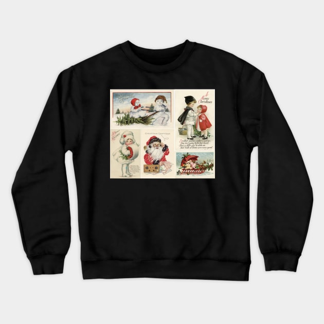 Vintage Christmas Postcard Collage Crewneck Sweatshirt by RetroSalt